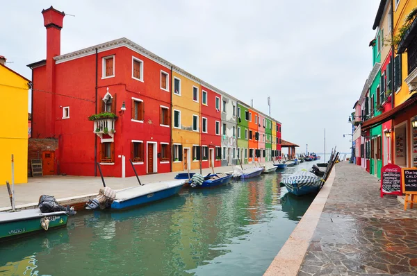 Venice, Burano island canal, small colored houses