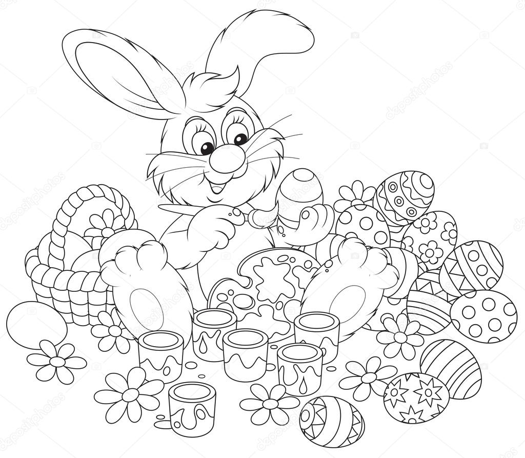 Osterhasen malen Ostereier auf den bevorstehenden Urlaub — Stockvektor