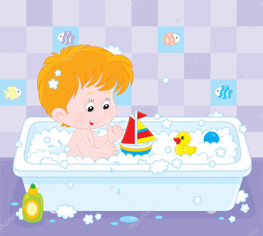 Niño bañándose — Vector de stock © AlexBannykh #40197231