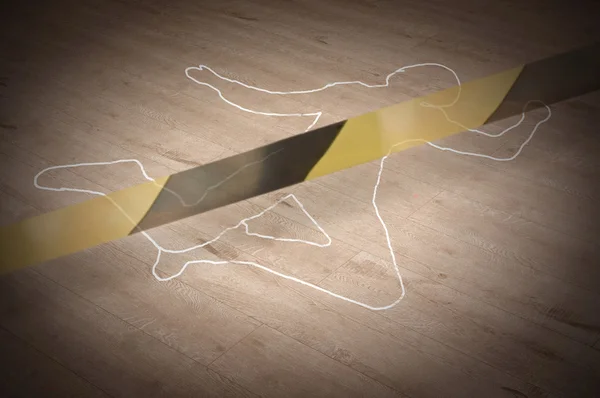 Crime scene with the silhouette of the victim