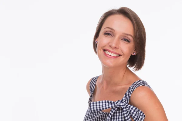 方格布式夏季连衣裙的女人 - 图库照片svyatos