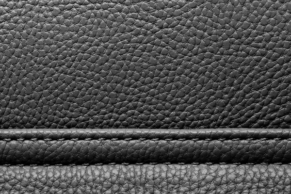 Texture of black leather with black stitching