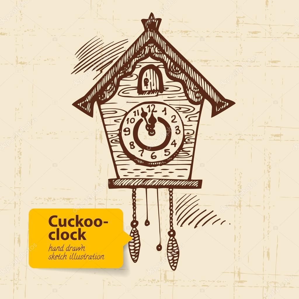 Vintage cuckooclock. Hand drawn illustration — Stock Vector © pimonova