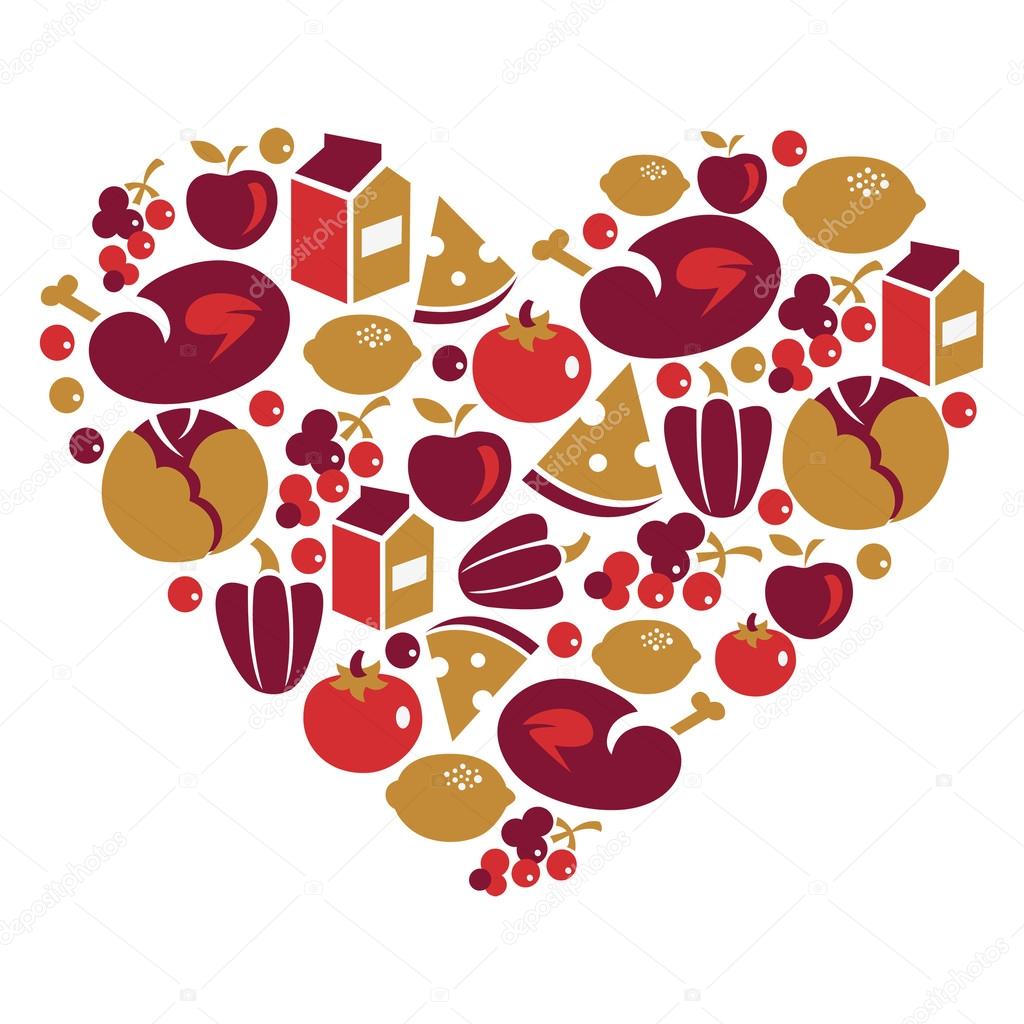 Healthy life - heart shape with vector food icons — Stock Vector ...