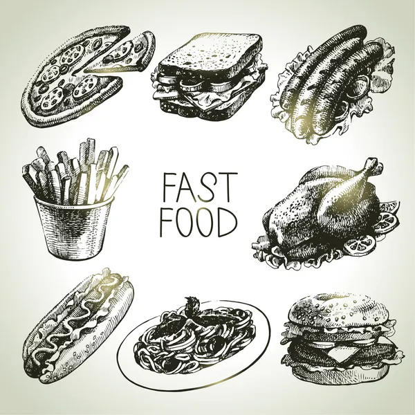Fast food set. Hand drawn illustrations — Stock Vector #29335431