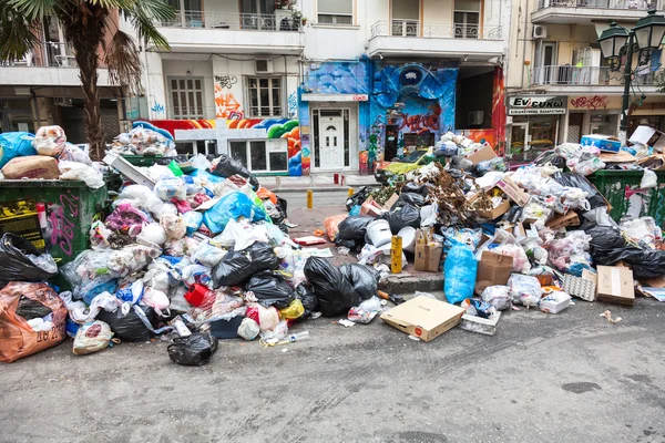 Piles of garbage in the center of Thessaloniki - Greece