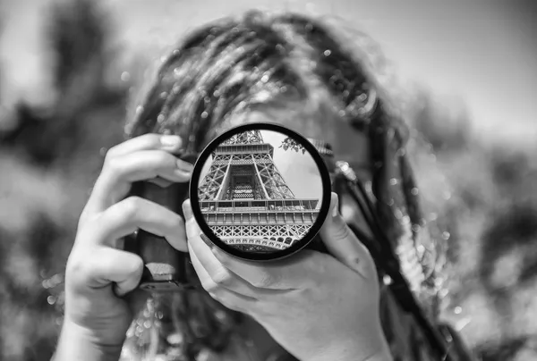 Child view of Paris, black and white picture
