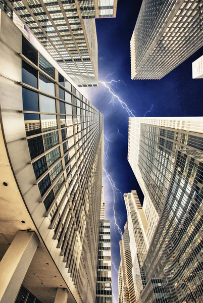 Bottom Up view of Skyscrapers from street level