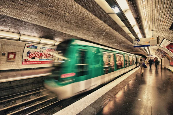 PARIS, DEC 4: Underground train inside a metro station, December