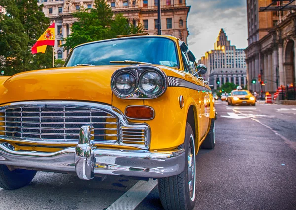 Vintage old Taxi in New York City. Classic Yellow Cab in Manhatt