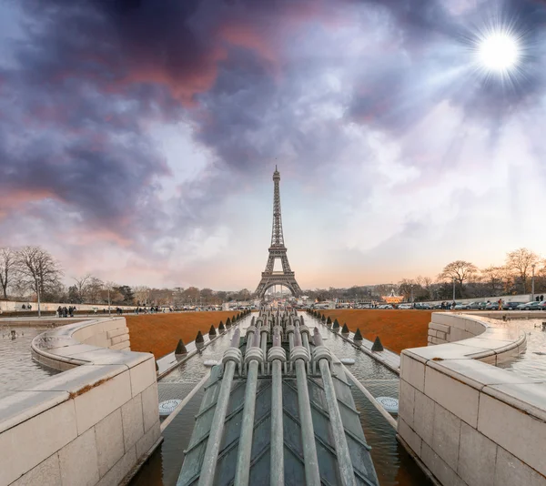Wonderful view of Eiffel Tower from Trocadero Park.