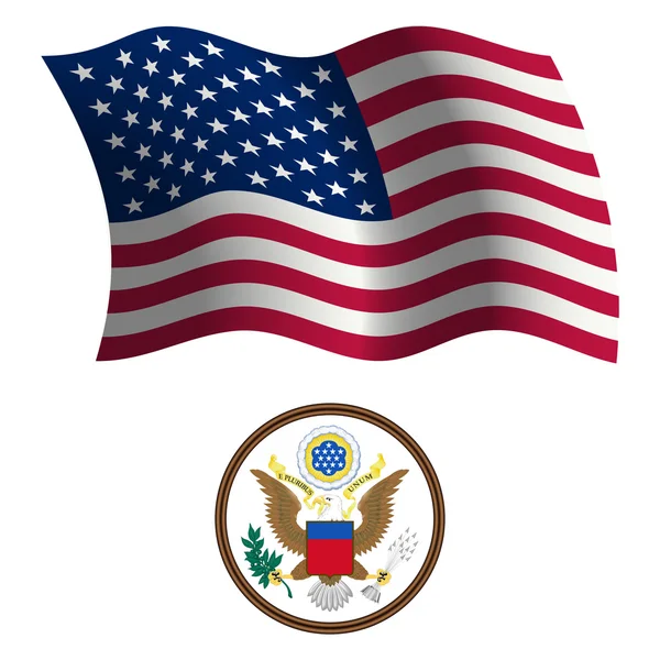 Brasão e bandeira ondulada dos Estados Unidos — Vetor de Stock