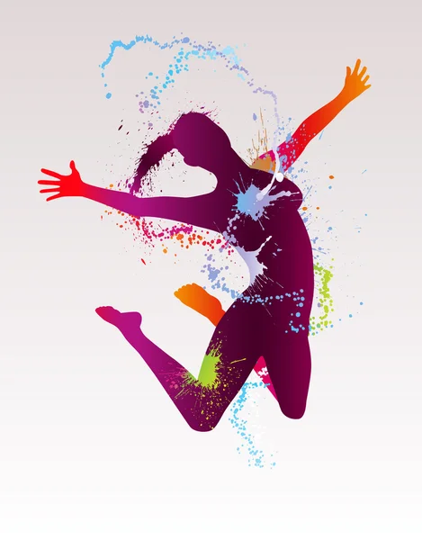 The dancing girl with colorful splashes. Vector illustration.