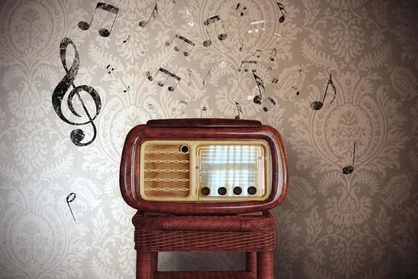 Vintage music notes with old radio