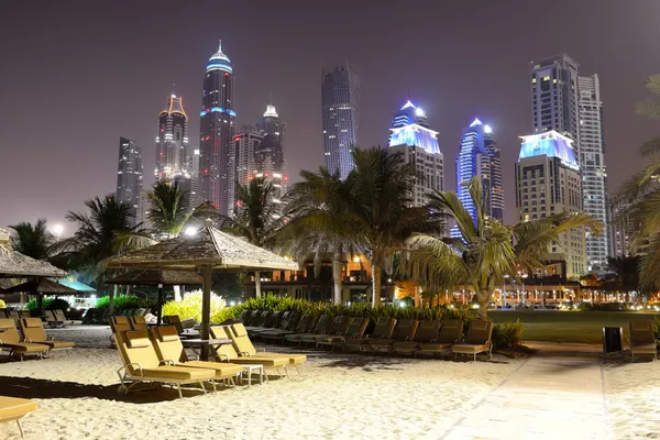 Beach night illumination of the luxury hotel, Dubai, UAE