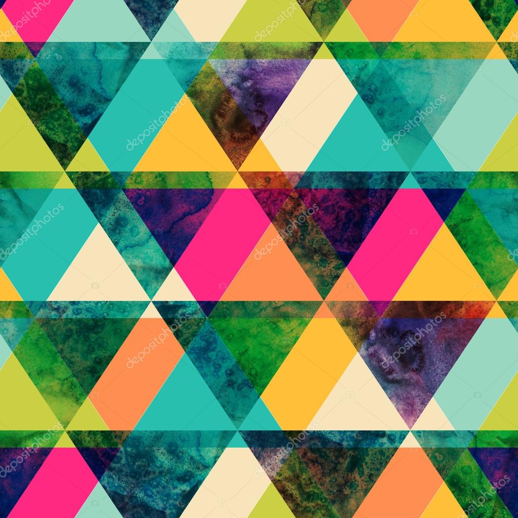 Watercolor triangles seamless pattern. Modern hipster ...