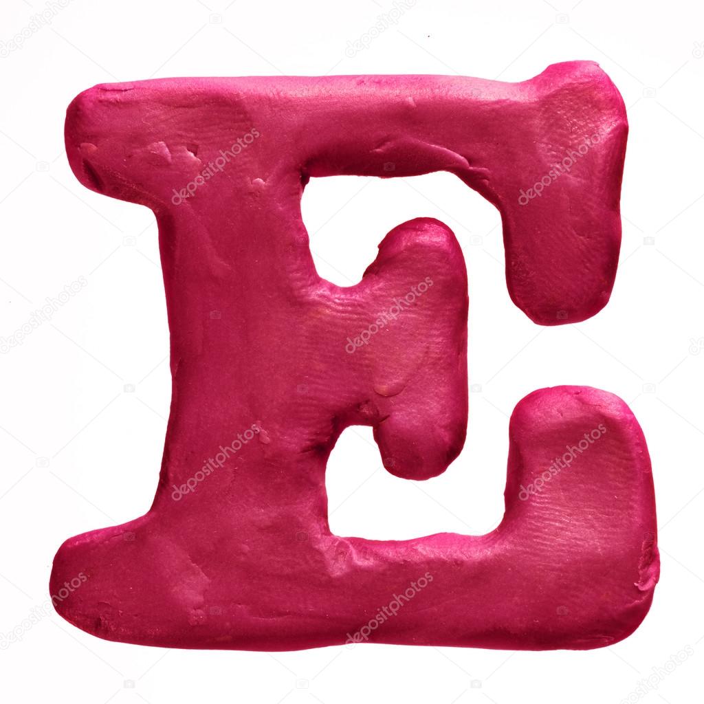 Plasticine rode letter e geïsoleerd op een witte achtergrond ... Levendige achtergrond rode