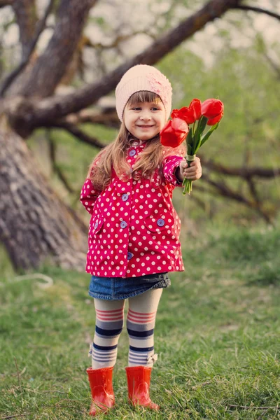 Funny girl with flowers