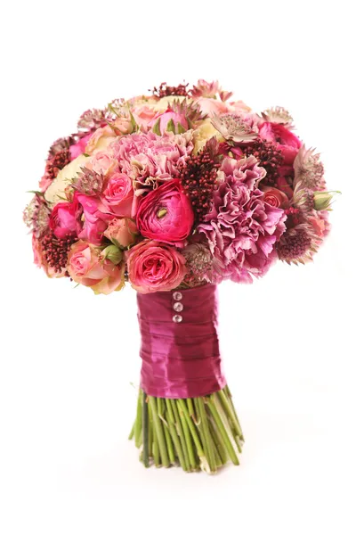 Wedding bouquet with Astrantia, Skimma, Brassica, rose bush, Ran