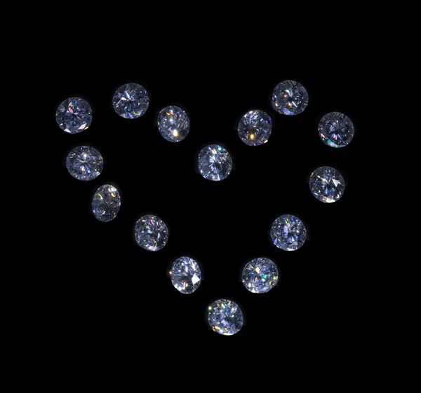 Crystal Heart. Round phianites on black mirror