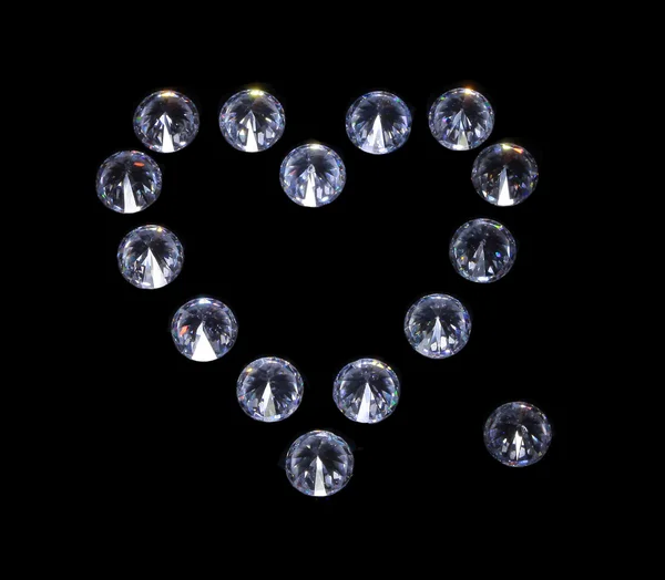 Crystal Heart. Round phianites on black mirror