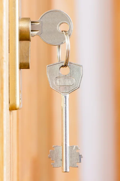 Door lock with keys macro shot
