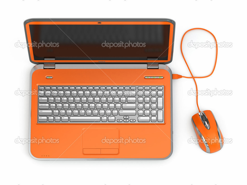 Orange laptop and computer mouse — Stock Photo © maxxyustas 33180871