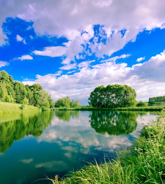 Picturesque scene of beautiful rural lake
