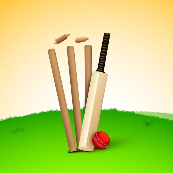 Abstract sports concept with cricket ball on wicket stumps.