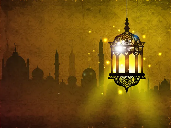 Hanging iIlluminated intricate Arabic Lamp with on shiny abstrac