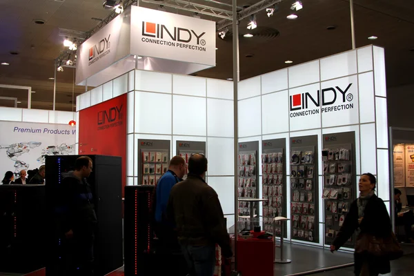 HANNOVER - MARCH 10: stand of Lindy on March 10, 2012 at CEBIT computer expo, Hannover, Germany. CeBIT is the world\'s largest computer expo.