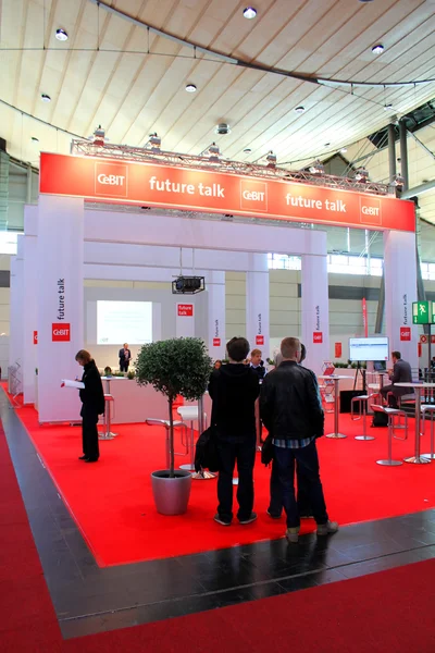 HANNOVER, GERMANY - MARCH 13: Stand of Future Talk on March 13, 2014 at CEBIT computer expo, Hannover, Germany. CeBIT is the world's largest computer expo