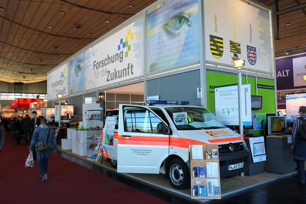 HANNOVER, GERMANY - MARCH 13: Stand of the ambulance service on March 13, 2014 at CEBIT computer expo, Hannover, Germany. CeBIT is the world\'s largest computer expo