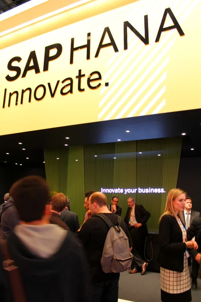 HANNOVER, GERMANY - MARCH 13: The stand of SAP on March 13, 2014 at CEBIT computer expo, Hannover, Germany. CeBIT is the world\'s largest computer expo