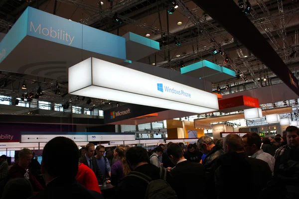 HANNOVER, GERMANY - MARCH 13: The stand of Microsoft on March 13, 2014 at CEBIT computer expo, Hannover, Germany. CeBIT is the world\'s largest computer expo