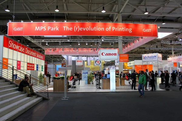 HANNOVER, GERMANY - MARCH 13: The stand of MPS Park on March 13, 2014 at CEBIT computer expo, Hannover, Germany. CeBIT is the world\'s largest computer expo