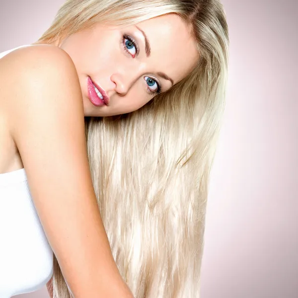 Beautiful woman with long straight white hair