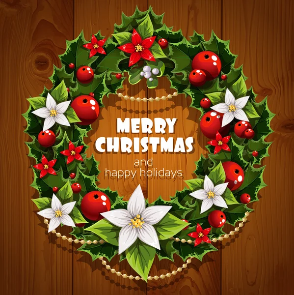 Banner with Christmas wreath and wish happy holidays