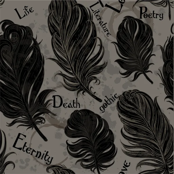 Gothic seamless romantic background from black bird feathers