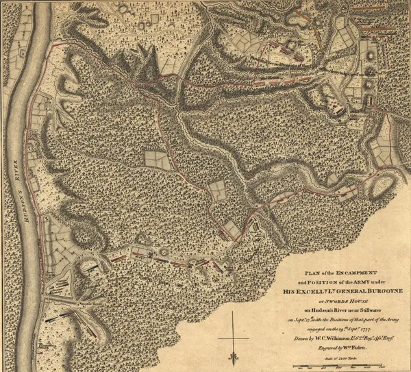 Map of Burgoyne\'s army, Saratoga, 1777