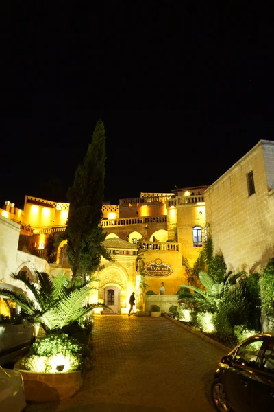 Night lights on cave hotel