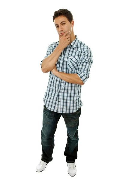 Young casual man full body in a white background