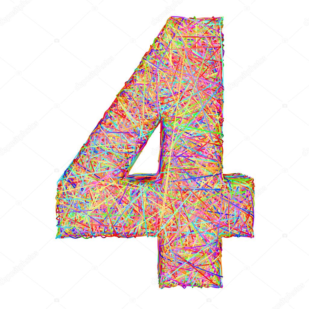 Number 4 composed of colorful striplines isolated on white — Stock