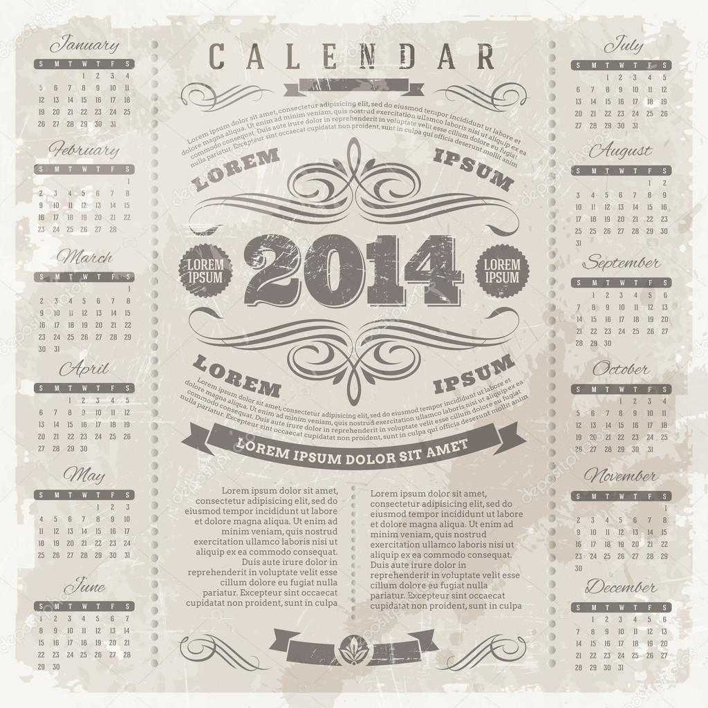 Retro Calendar Design : Vector lettering template design ornate vintage calendar Retro Calendar Design : Vector lettering template design ornate vintage calendar