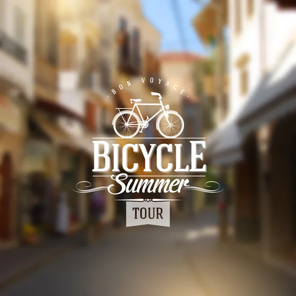 Type vintage design with bicycle silhouette against a old european street defocused background