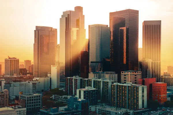 Los Angeles downtown skyline at sunset