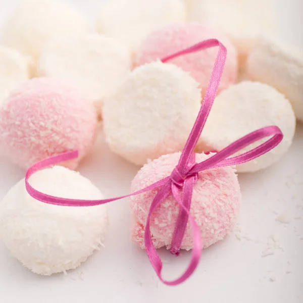 Pink and white marshmallows with coconut