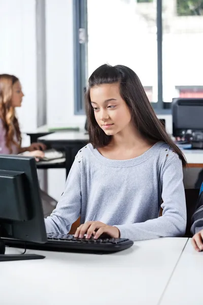 Girl Using Desktop Pc At Computer Lab