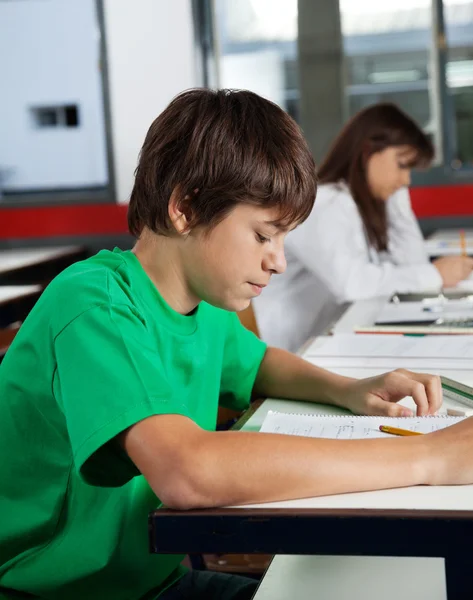 Schoolboy Studying At Desk In Classroom
