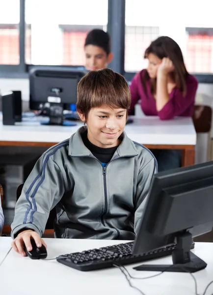 Schoolboy Using Computer In Lab
